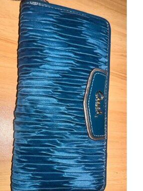 Coach Teal Ashley Gathered Satin ZIP Around Wallet